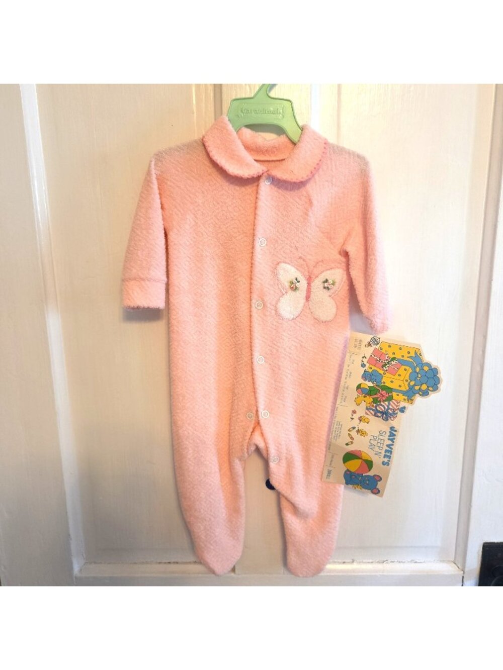 VTG Jayvee Pink Sleeper 80's Baby Pajamas Pink Small Medium NOS Butterfly Logo